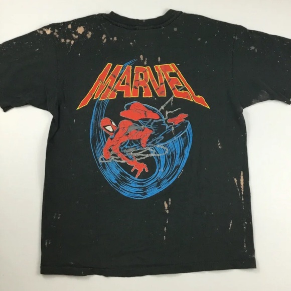 Vtg Marvel Spiderman T-Shirt 1991 2-Sided All Over Bleached Heroic Comics Tee XL
